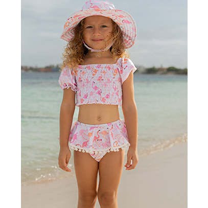 UPF 50+ Gemma Two Piece Smocked Pom-Pom Swimsuit