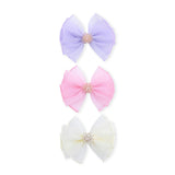 Multicolor Pearl Cluster Bow Clip Set
