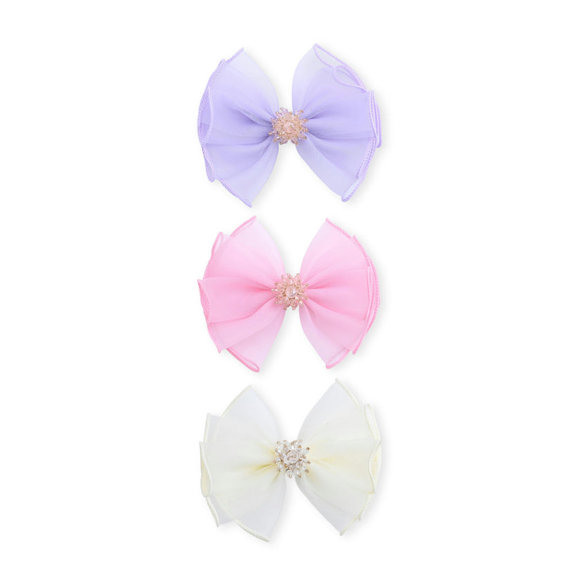Multicolor Pearl Cluster Bow Clip Set