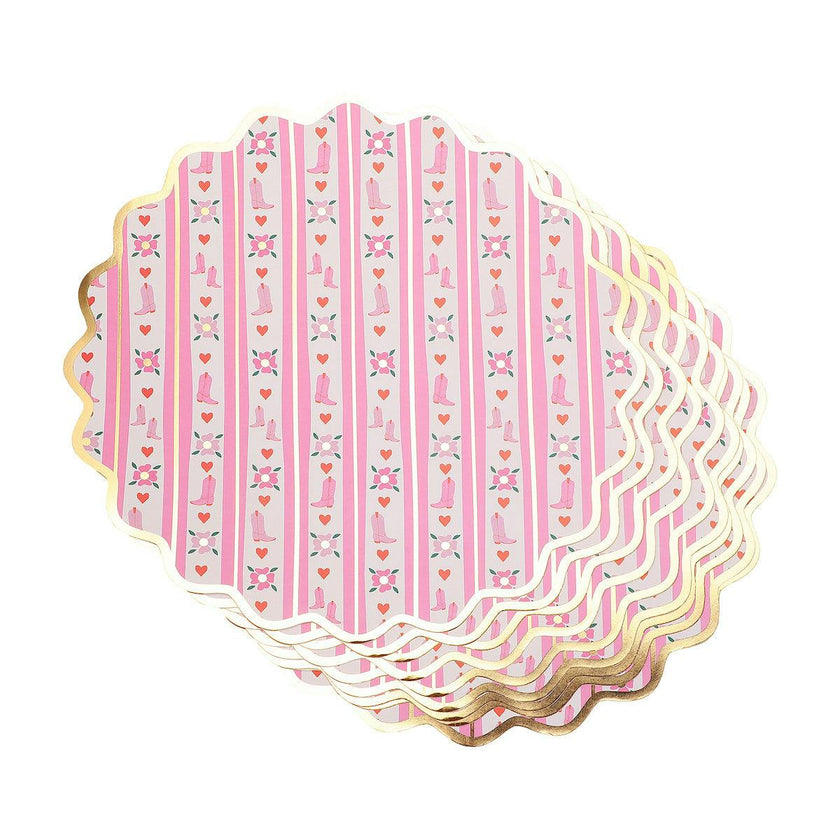Packed Party Boot Scoot Blooms Western Round Paper Placemats 10ct - Gold Foil Pink Western Pattern 15 Inch Placemats for Western Parties