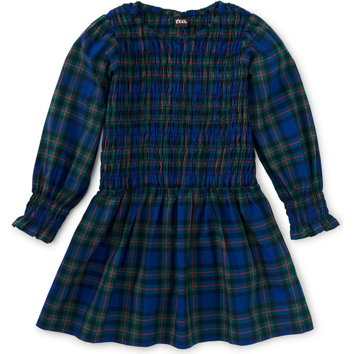 Smocked Woven Blouson Sleeve, Blue