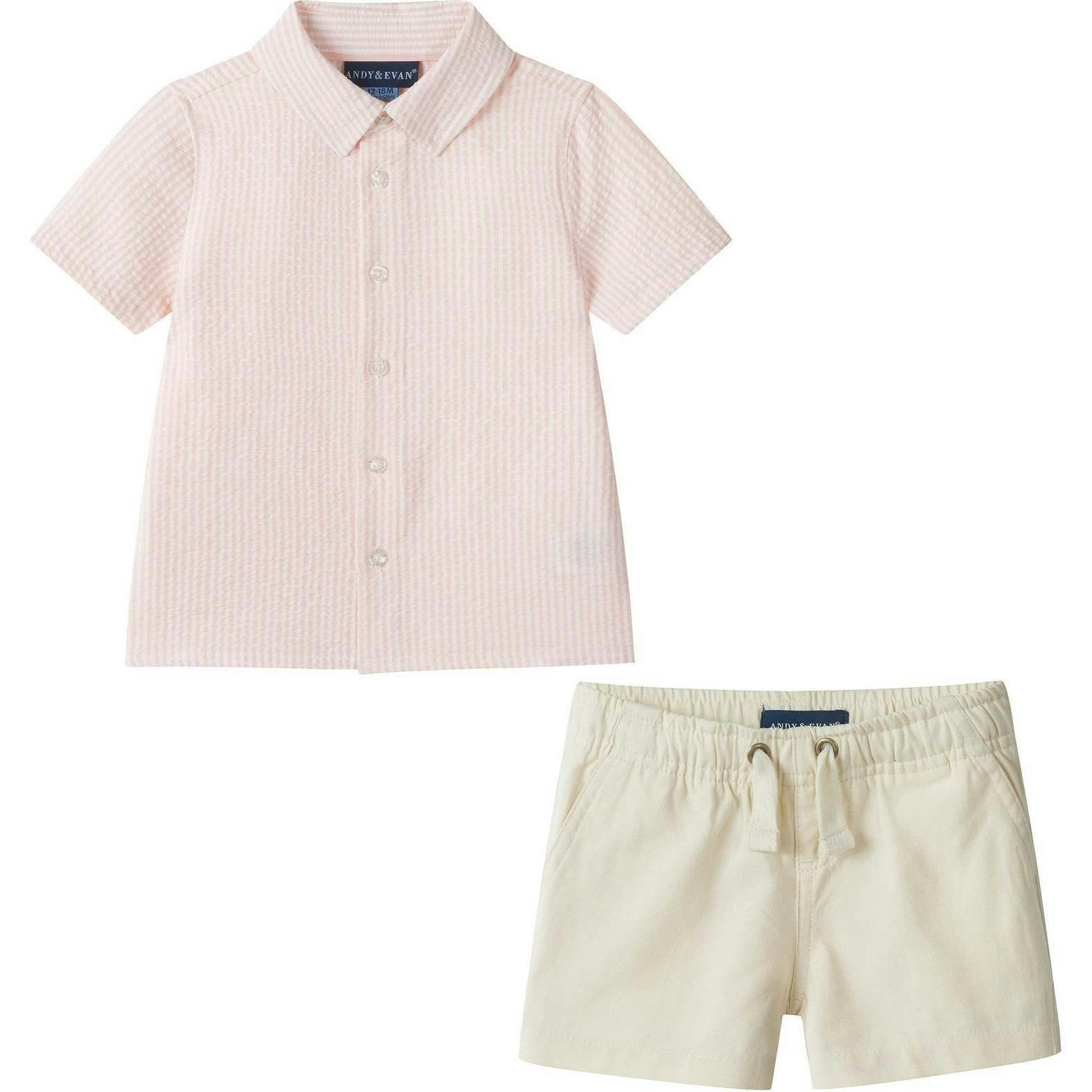 Infant Boys Puckered Buttondown & Shorts Set | Coral Breeze