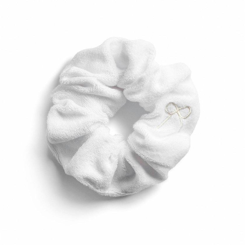 Halo Luxe Signature Terry Logo Scrunchie - White