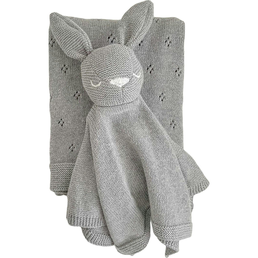 Pique Blanket and Bunny Lovey Gift Set - Light Grey