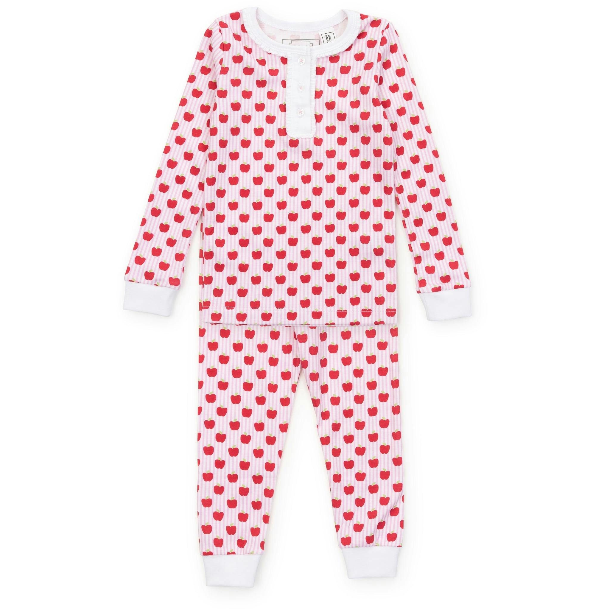 Alden Girls' Pima Cotton Pajama Pant Set - Schoolhouse Apples Pink