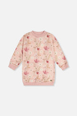 French Terry Dress Pink Printed Flowers