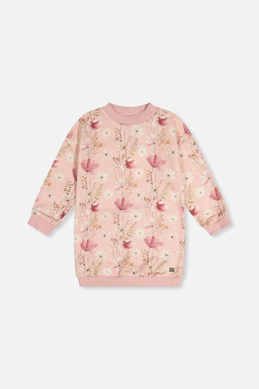 French Terry Dress Pink Printed Flowers