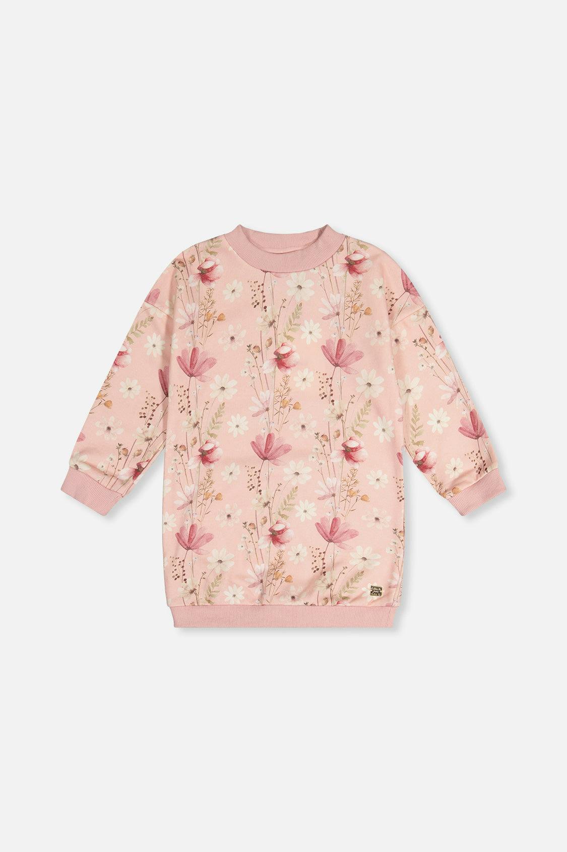 French Terry Dress Pink Printed Flowers