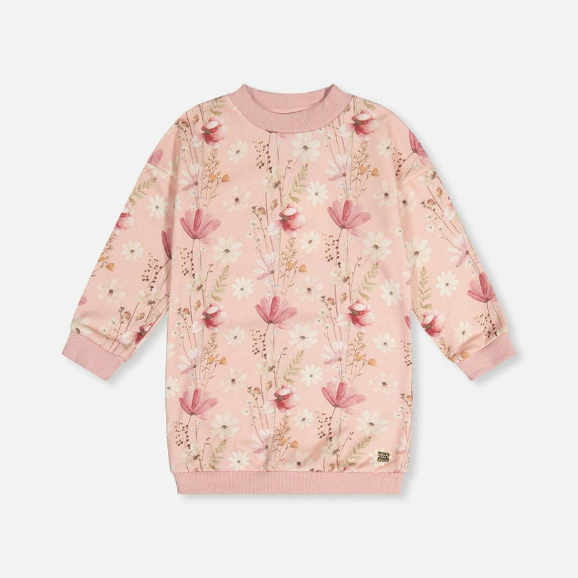 French Terry Dress Pink Printed Flowers