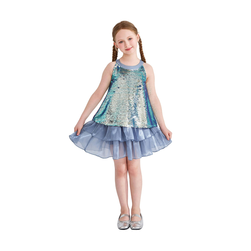 Blue Sylvara Sequin Ruffle Skirt Set