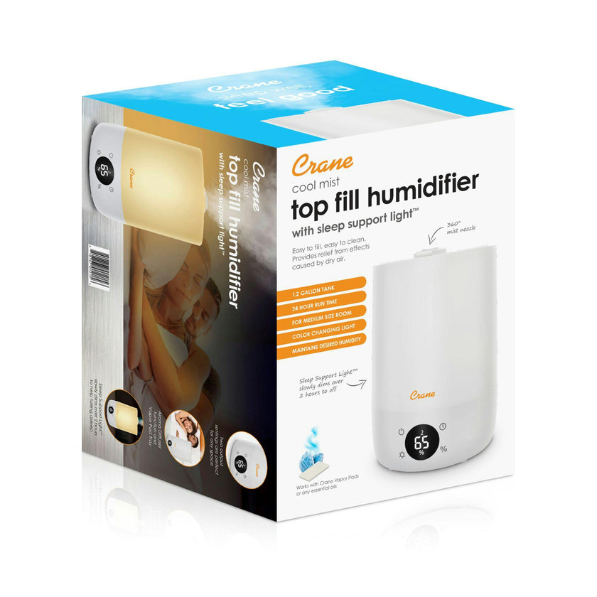 Top Fill Cool Mist Humidifier, 1.2 Gallon with Sleep Support Light & Essential Oil Tray