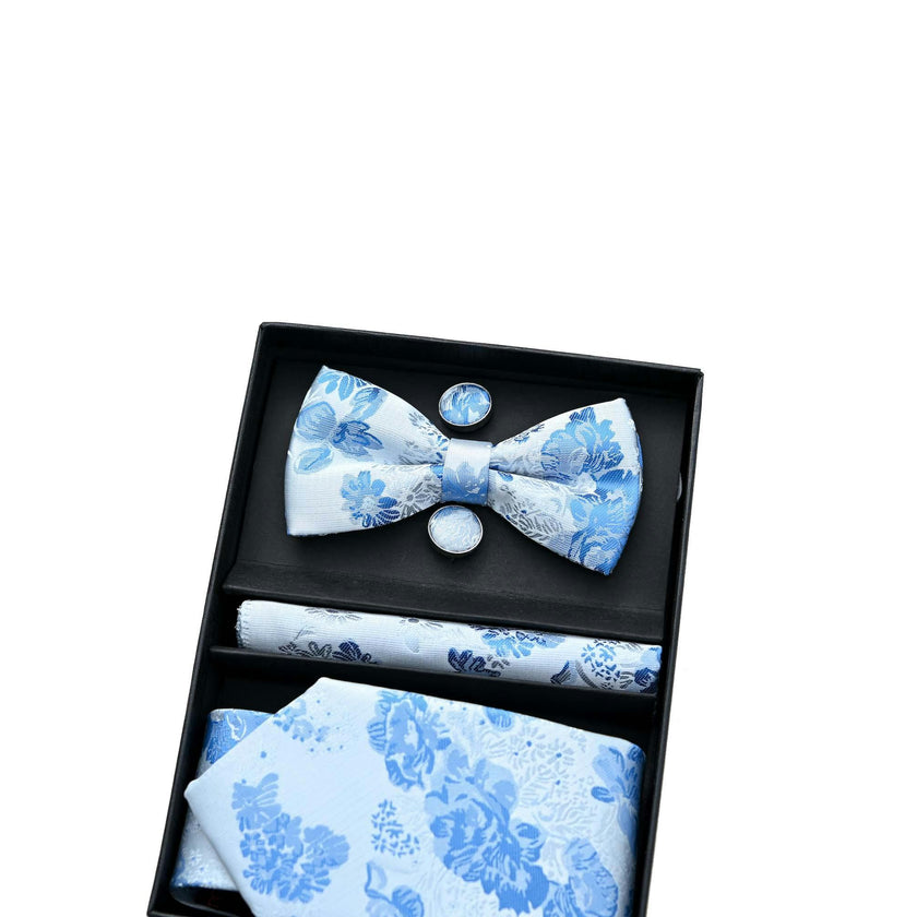 White Tie Blue Floral Tie Set