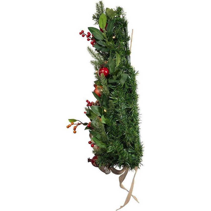 22-Inch Battery-Operated Prelit Decorated Wall Tree with Berries and Pomegranate