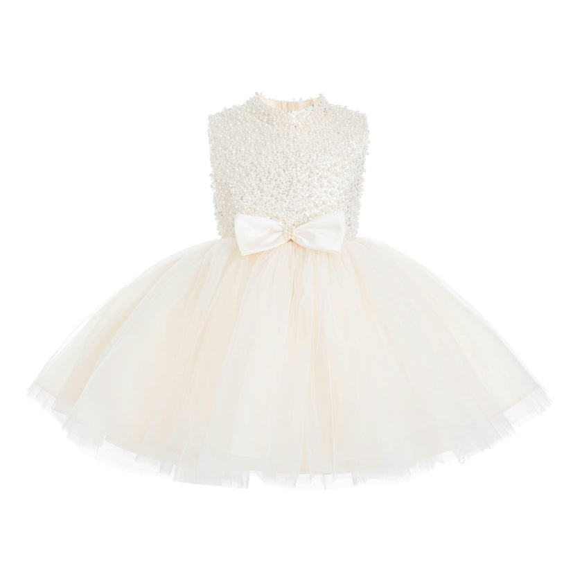 Cream Ariette Pearl Bow Tulle Dress