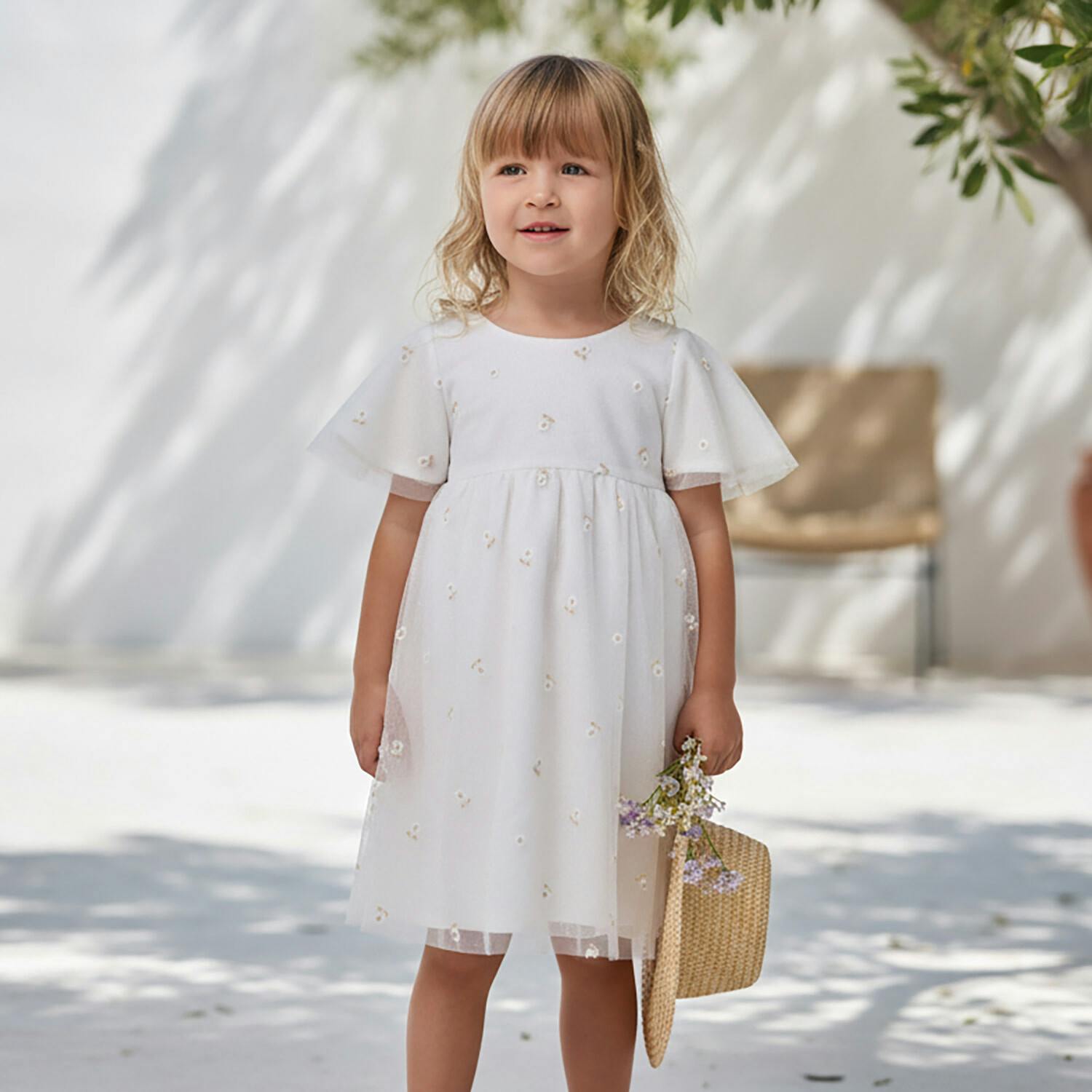 Flora Girl Dress , Gold Flower Embroidery