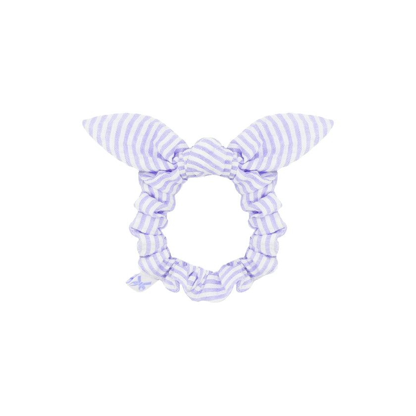 Seersucker Bow Scrunchie in Lavender/White