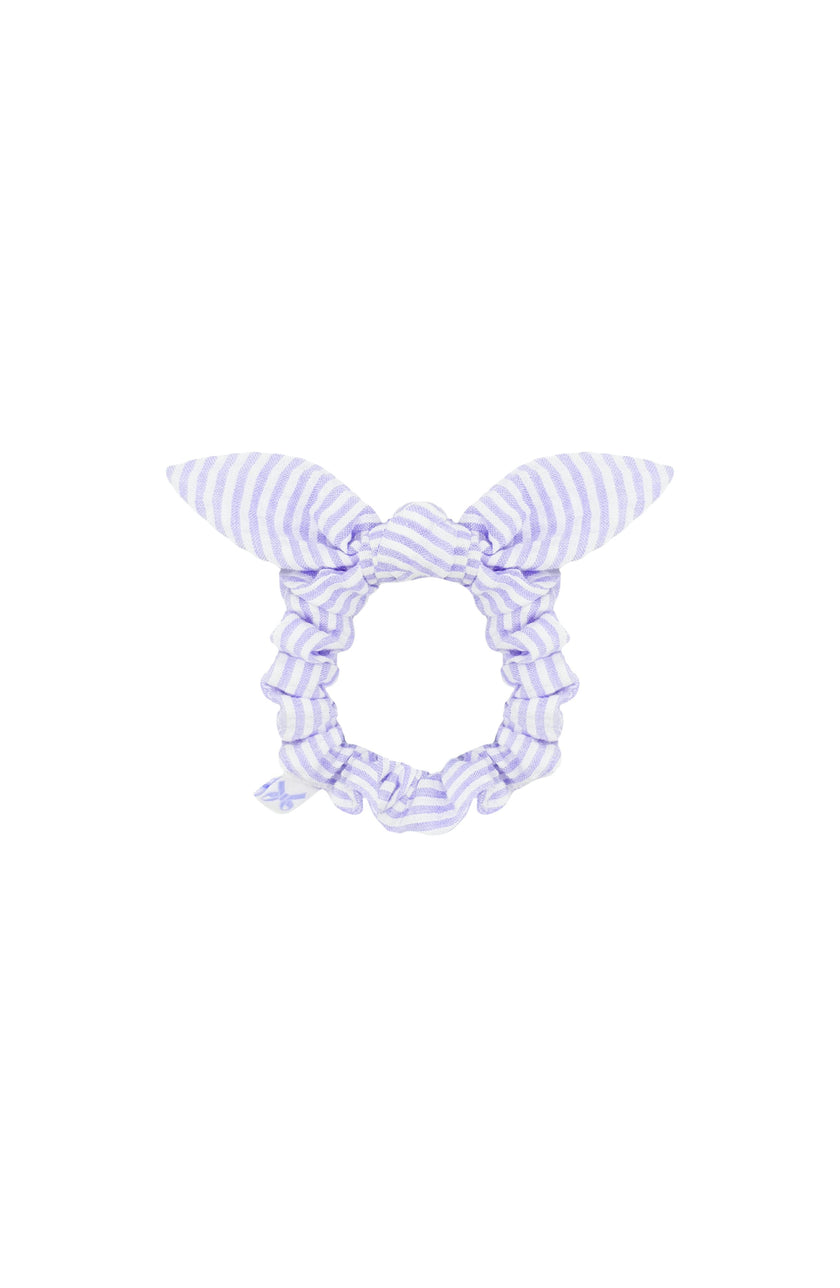 Seersucker Bow Scrunchie, Lavender/White