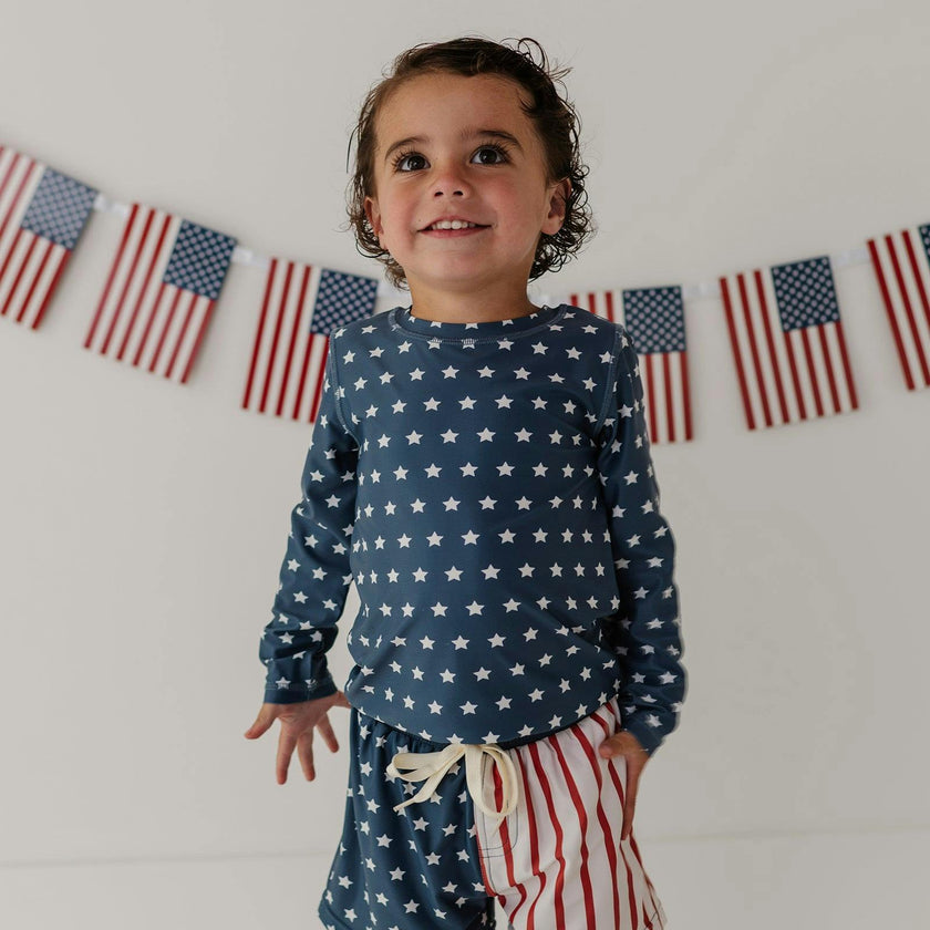 Boys Long Sleeve Rash Guard Swim Shirt in American Stars