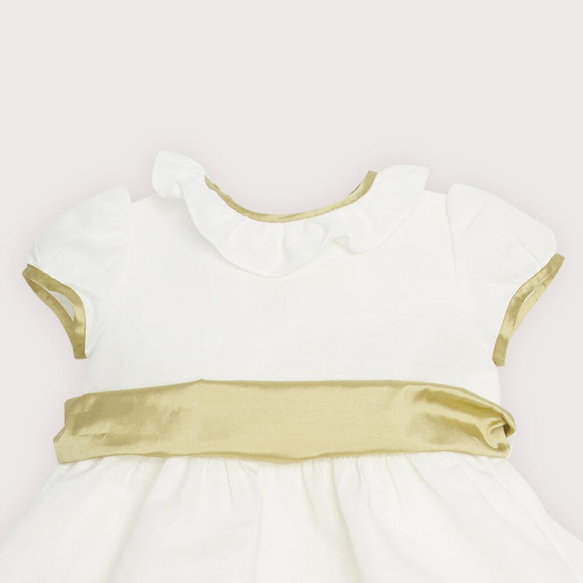 Flower Girl Ivory Dress with Green Silk Sash (6mths-10yrs)