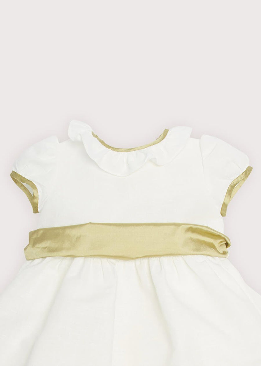 Flower Girl Ivory Dress with Green Silk Sash (6mths-10yrs)