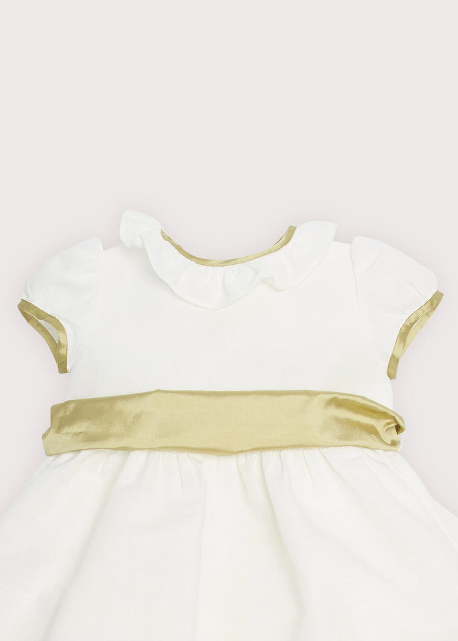 Flower Girl Ivory Dress with Green Silk Sash (6mths-10yrs)
