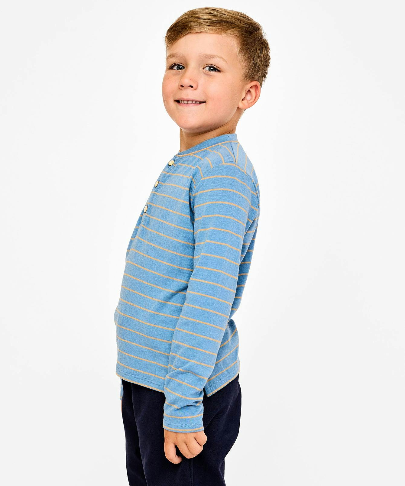 Henley T-Shirt, Blue Fine Stripe