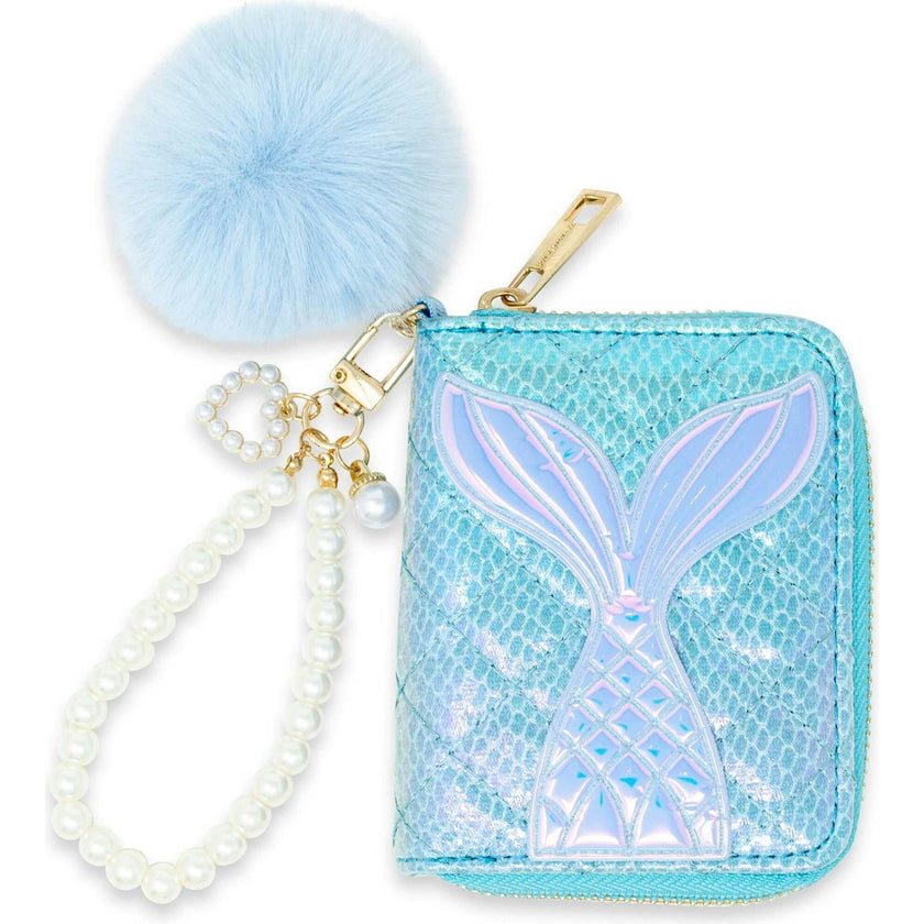 Mermaid Tail  Wallet with Pom-Pom & Pearl Strap