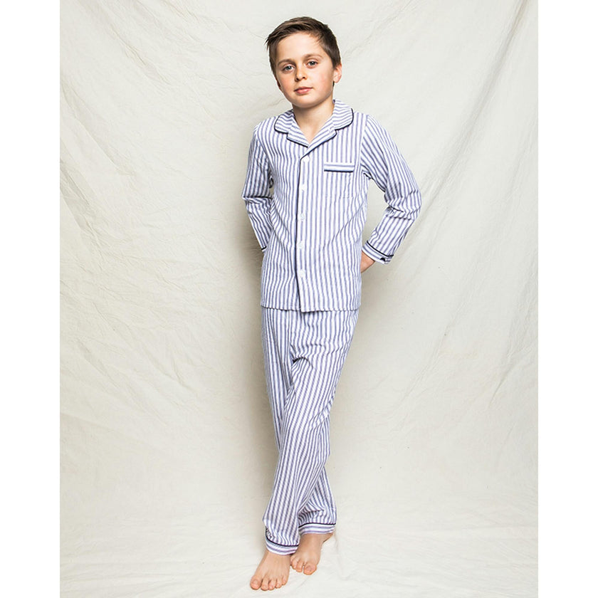 Kid's Twill Pajama Set in Navy French Ticking