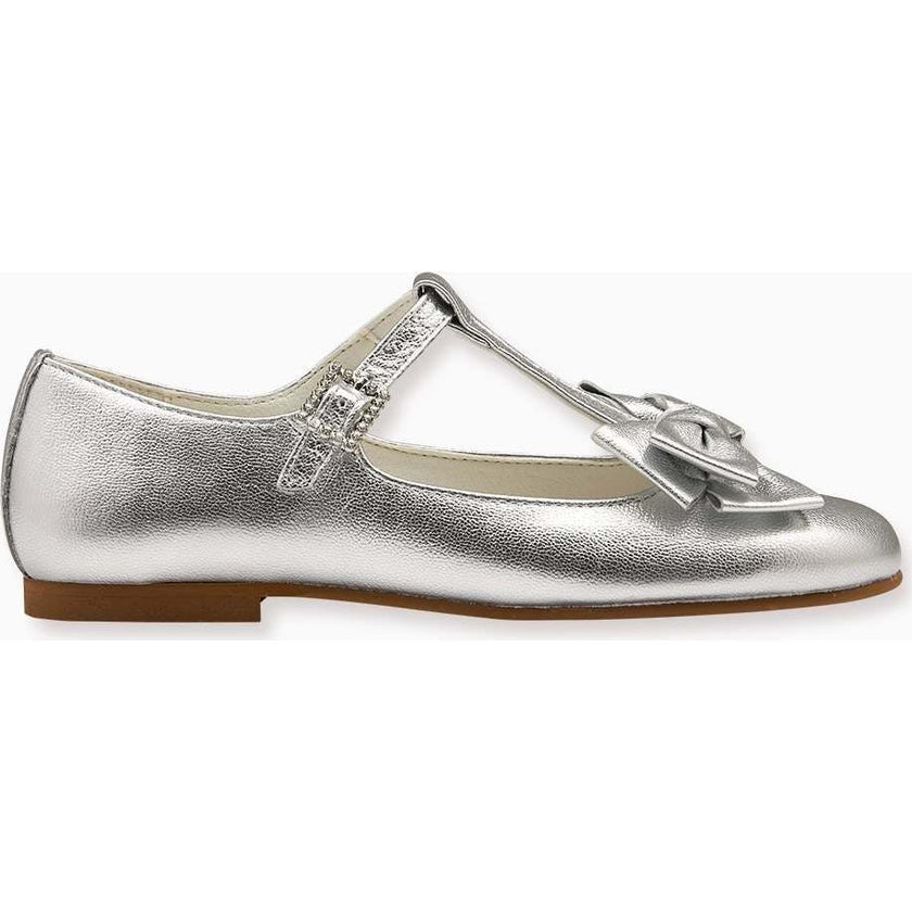Nicky Hilton x La Coqueta Silver Tessa Leather Girl T-Bar Shoes
