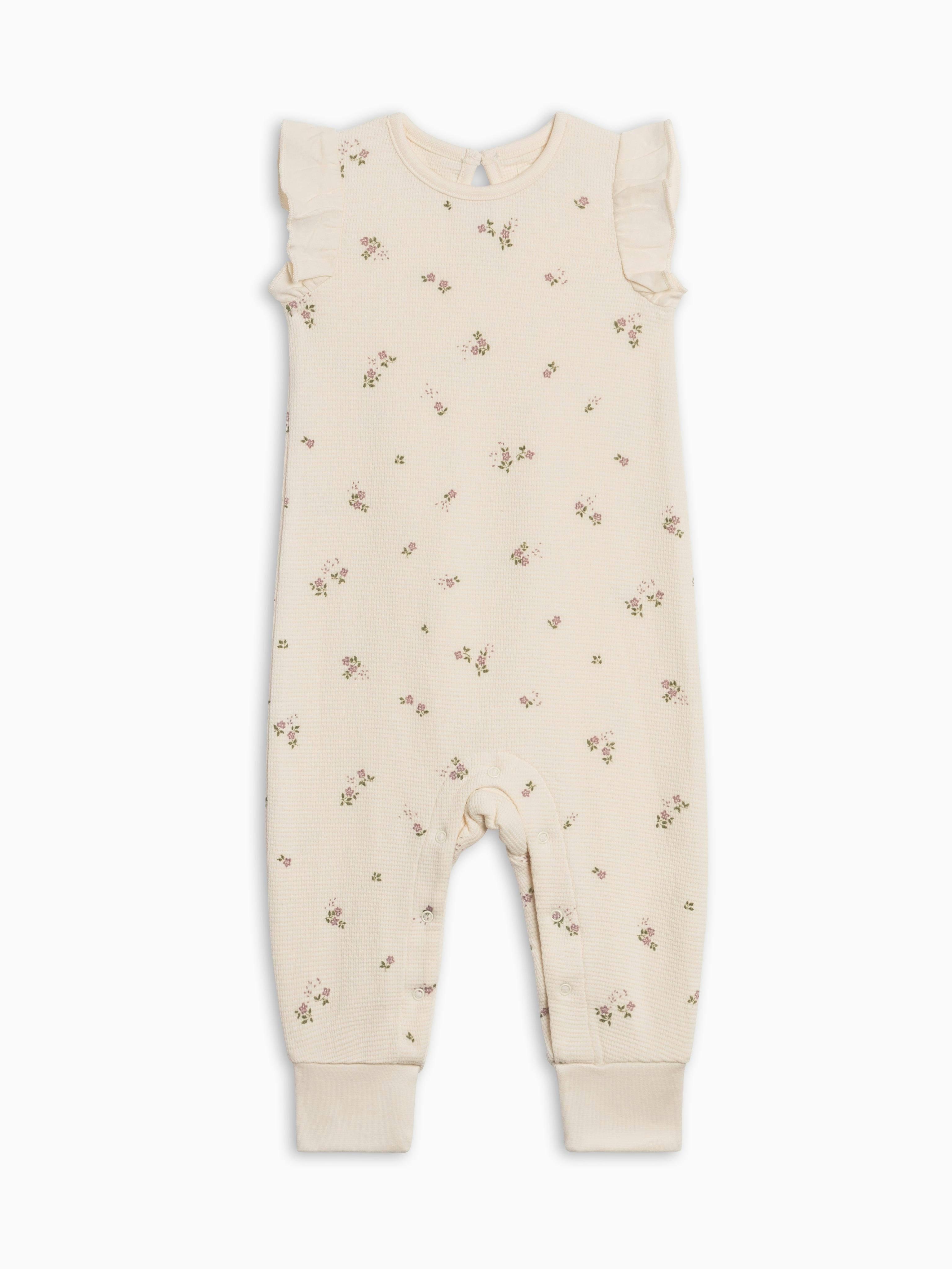 Maci Waffle Ruffle Tank Romper - Sylva Floral / Fog + Fern
