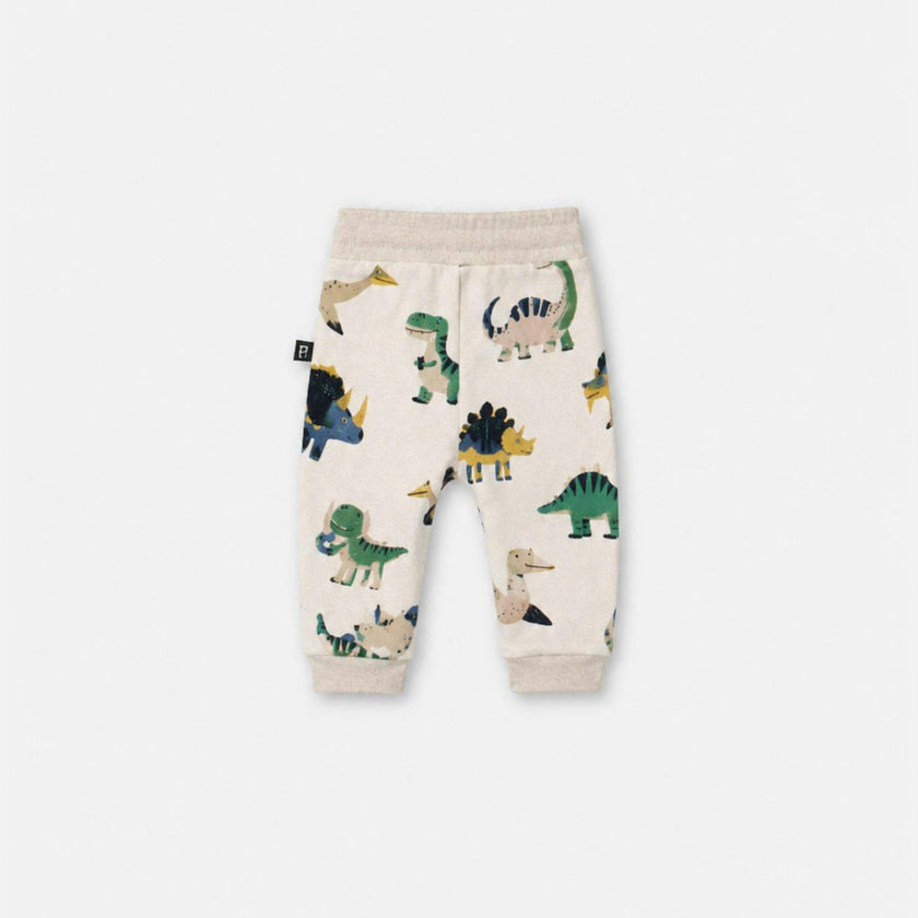 Baby Fleece Sweatpants Beige Dinosaur Print