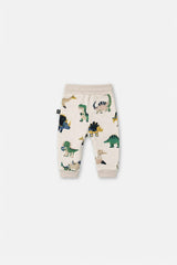 Baby Fleece Sweatpants Beige Dinosaur Print
