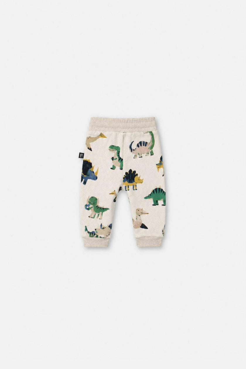 Baby Fleece Sweatpants Beige Dinosaur Print