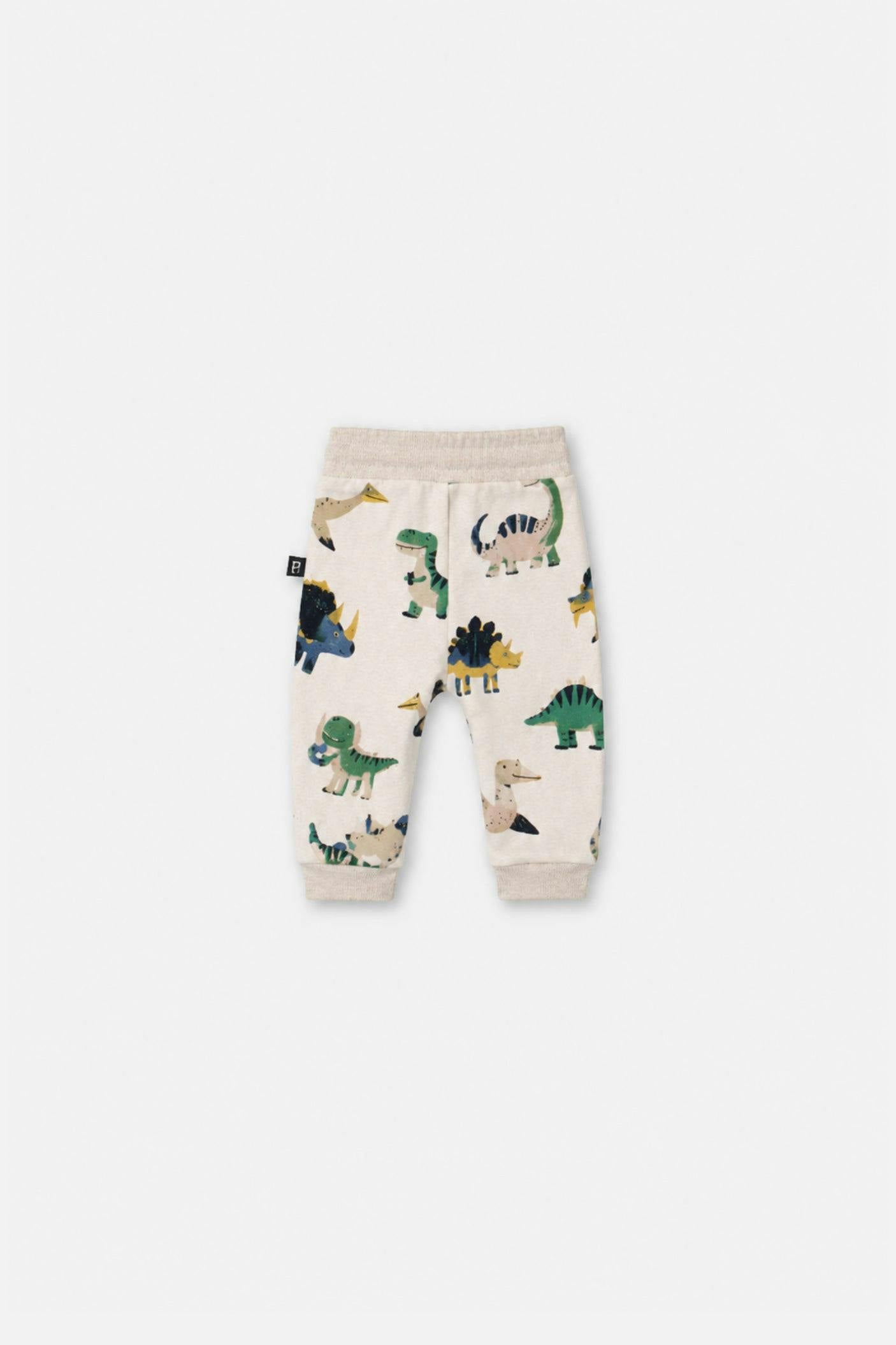 Baby Fleece Sweatpants Beige Dinosaur Print