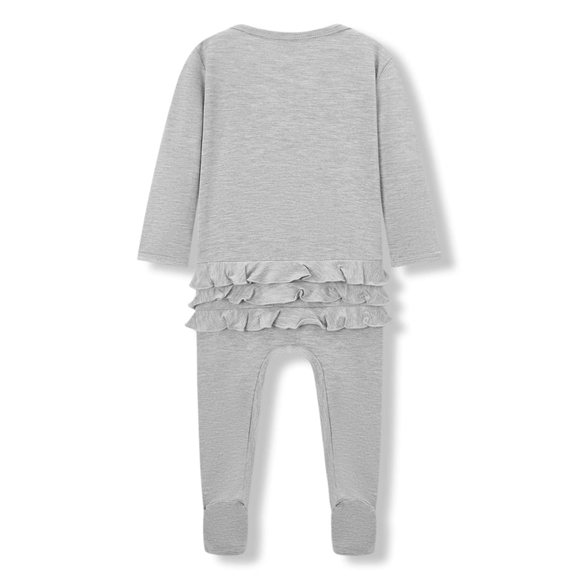 Grey Melange Luxe Solid Ruffle Footed Romper