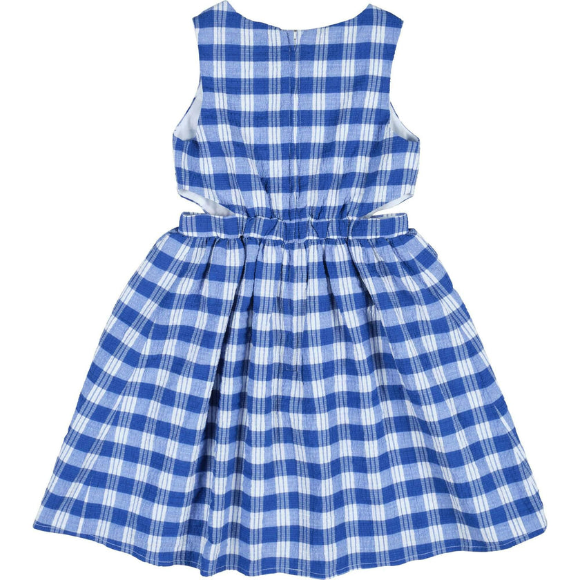 Plaid Seersucker Dress w/ Side Cut-Out