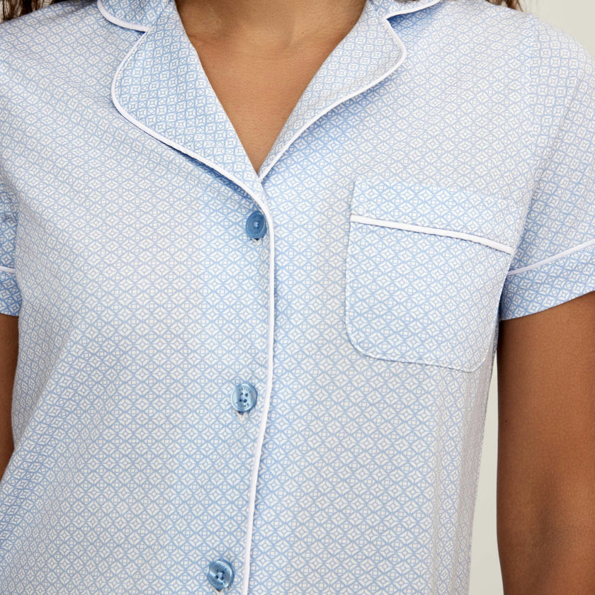 Women's Lightweight Pima Cropped Pajama Set in Periwinkle Geo