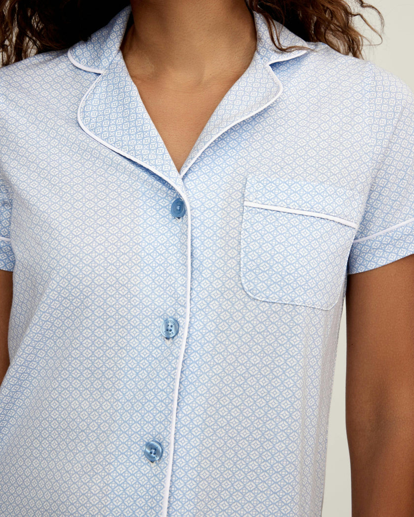 Women's Lightweight Pima Cropped Pajama Set in Periwinkle Geo