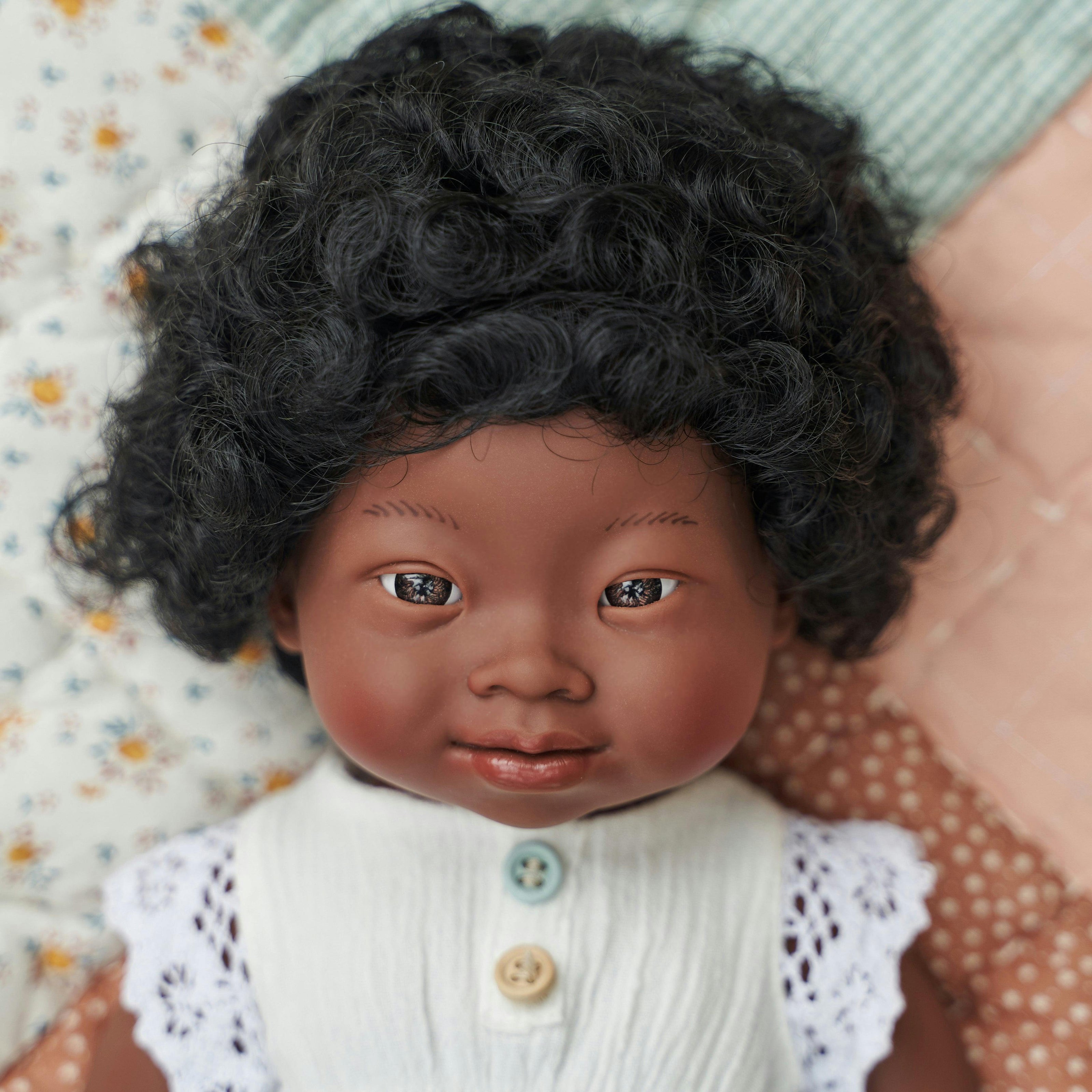 African Girl Baby Doll with Black Hair and Down Syndrome - 15