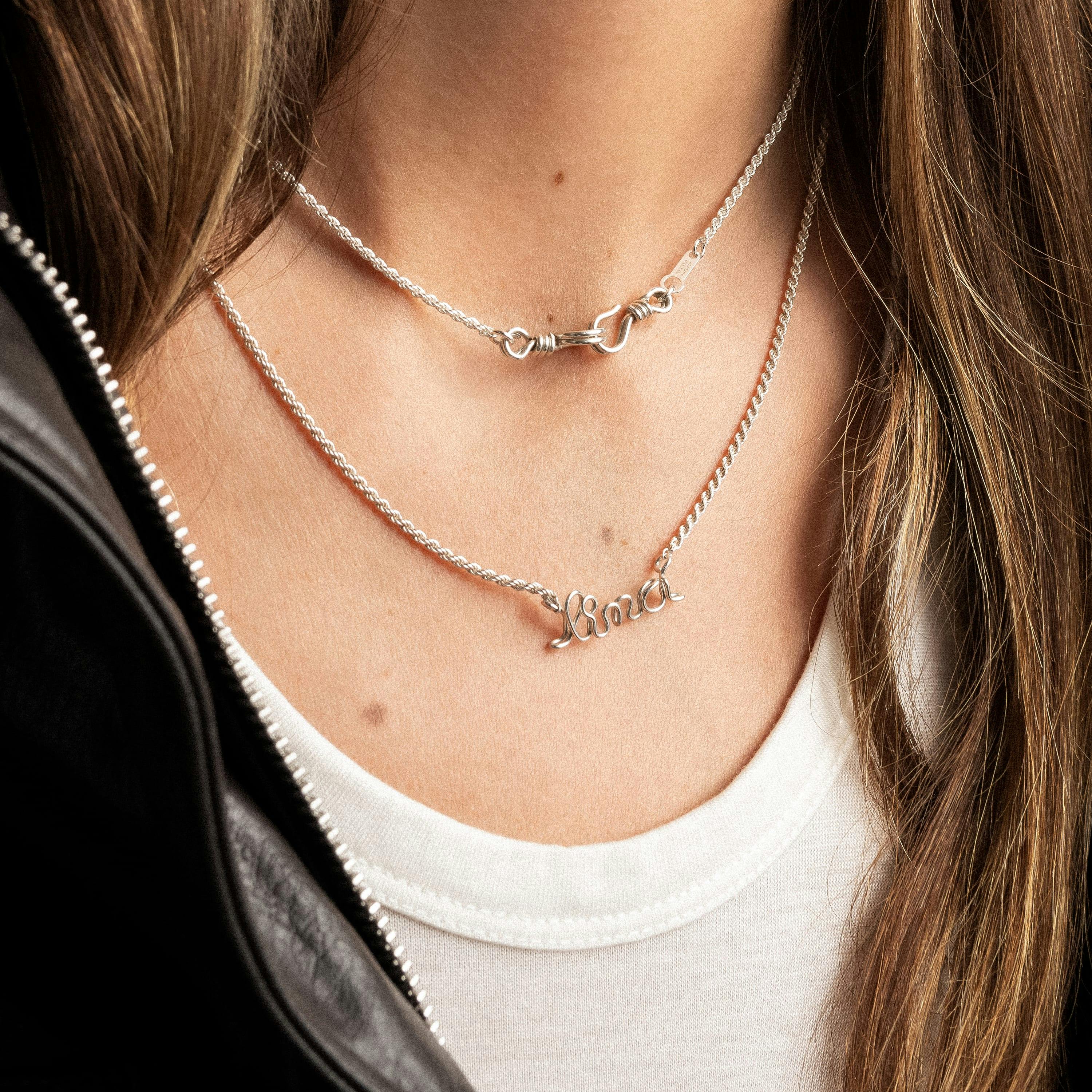 Women's Personalized Rope Chain Necklace, Silver 925