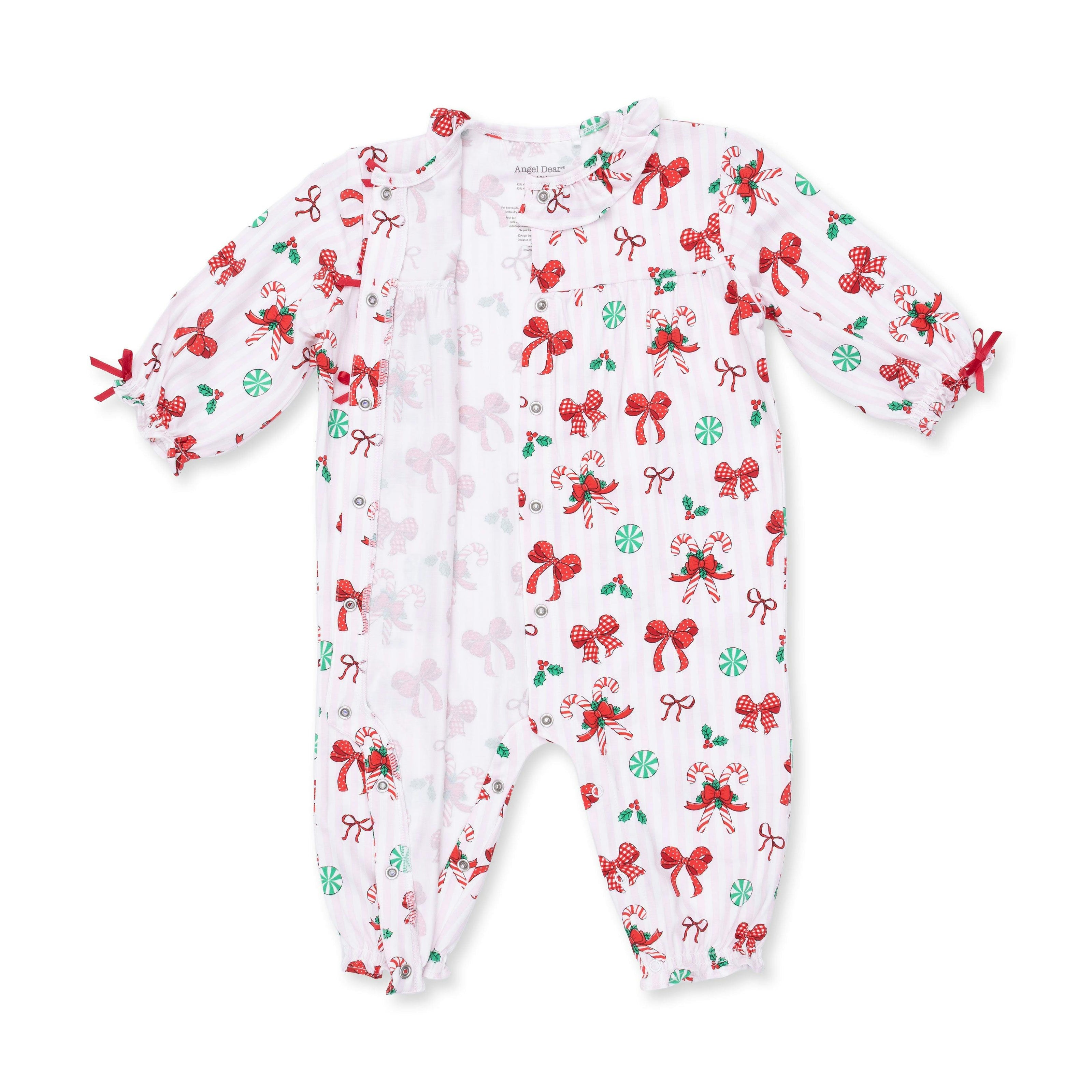 Bows & Candy Canes - Long Sleeve Ruffle Collar Romper