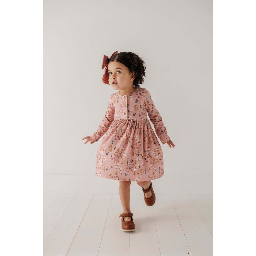 Long Sleeve Henley Dress Lavender Cloud Checkered