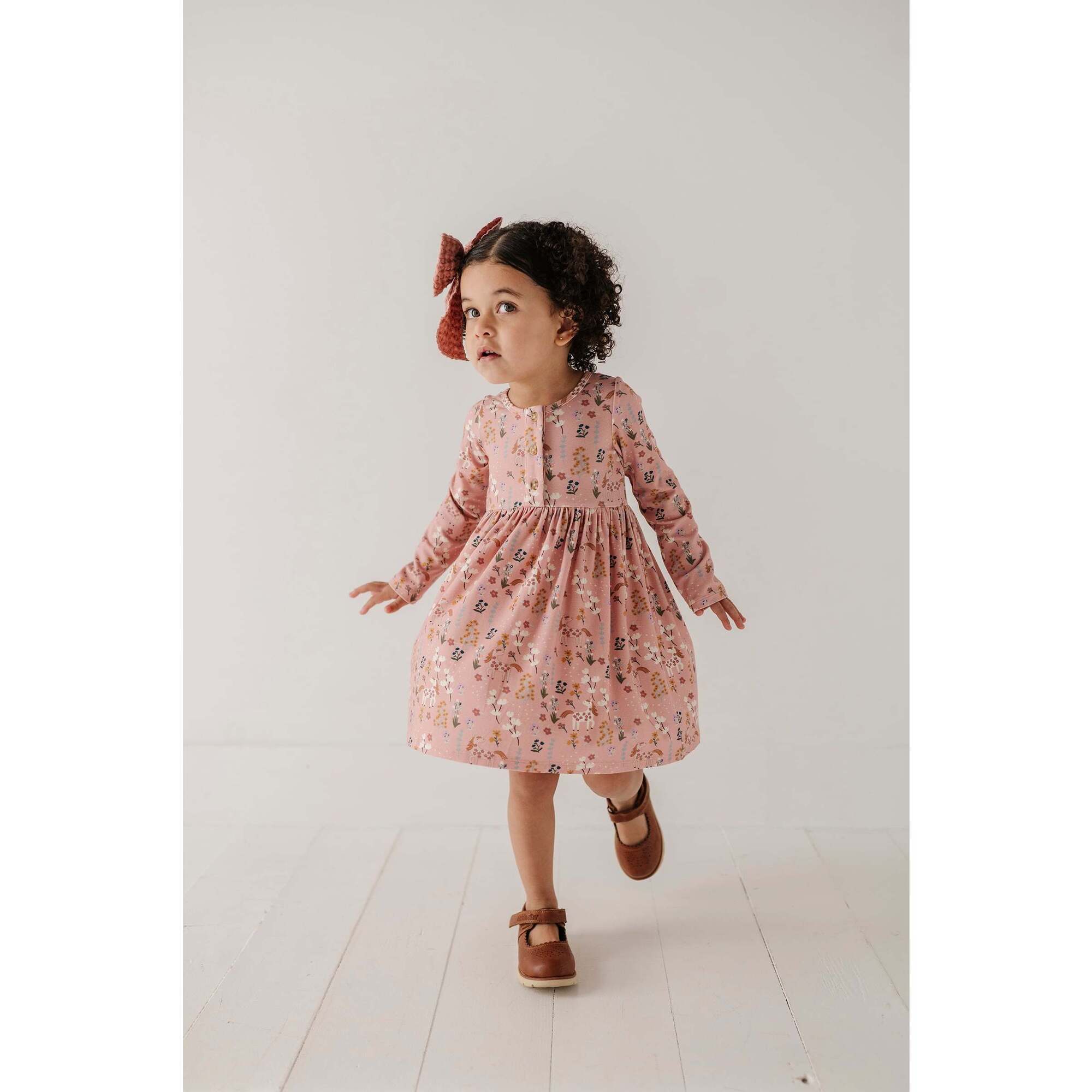 Long Sleeve Henley Dress Lavender Cloud Checkered