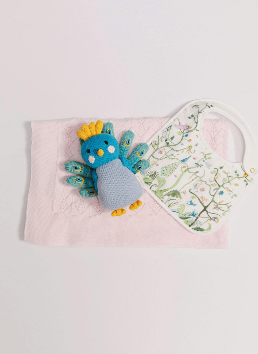 Tuckling Gift Set with Baby Bib, Violet the Peacock and Wonder Blanket