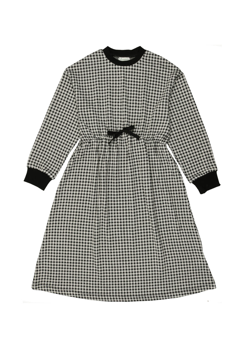 Soft Gingham Contrast Neck & Cuff Long Sleeve Dress