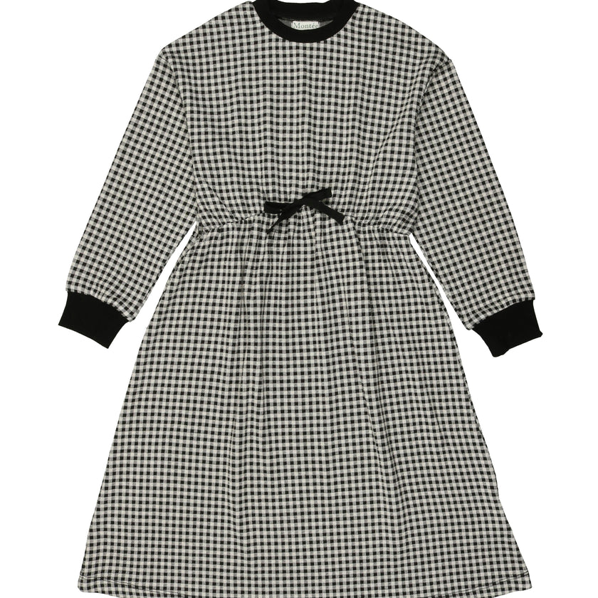 Soft Gingham Contrast Neck & Cuff Long Sleeve Dress