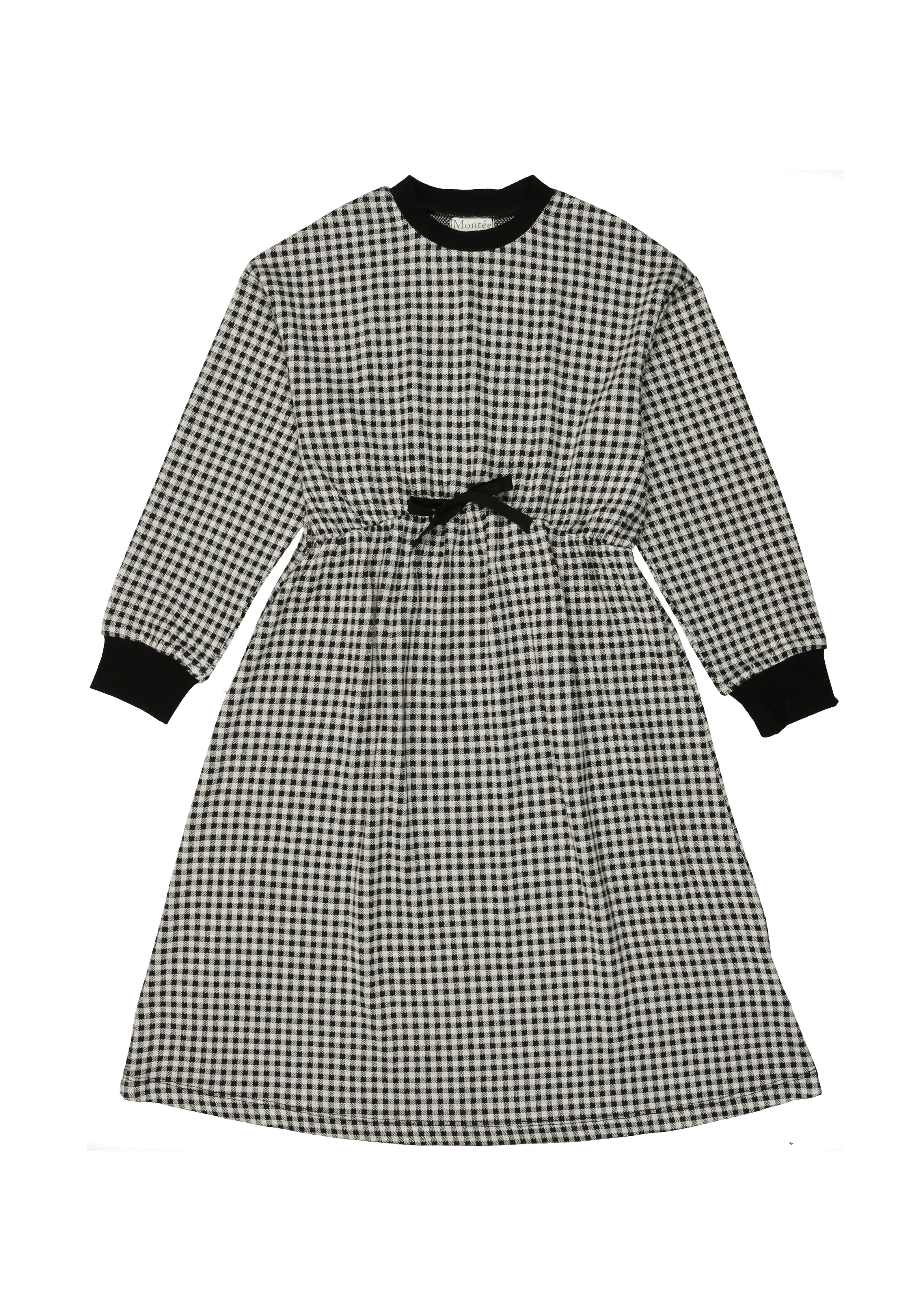 Soft Gingham Contrast Neck & Cuff Long Sleeve Dress
