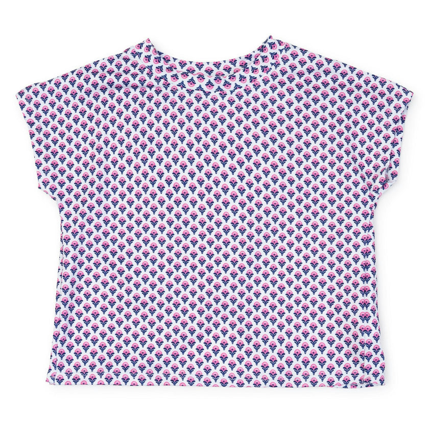 Sloane Girls' Short Sleeve Performance Top by LH Sport - Boho Flora Hot Pink Navy