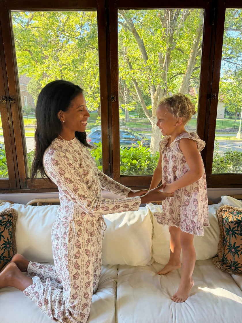 The Tiny Lucinda Dress - Peony Scallop Stripe Pink