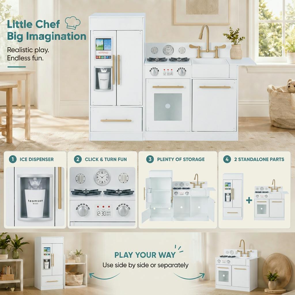 Little Chef Charlotte Modern Play Kitchen, White/Gold